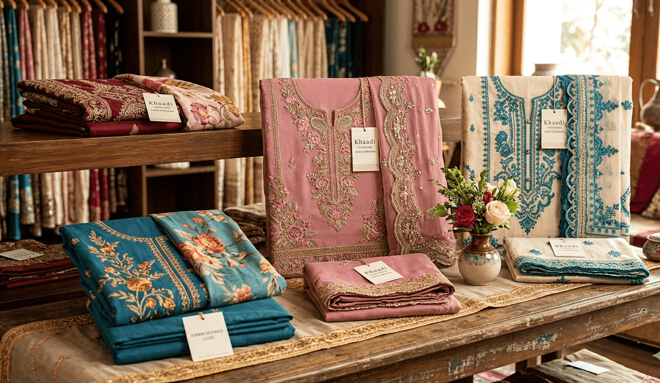 Deep Olive Green: Features intricate gold tilla-style embroidery on the neckline and a heavily bordered dupatta.