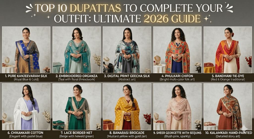 Explain how a dupatta can provide a bold color contrast to a neutral outfit or introduce intricate patterns to break up solid colors.